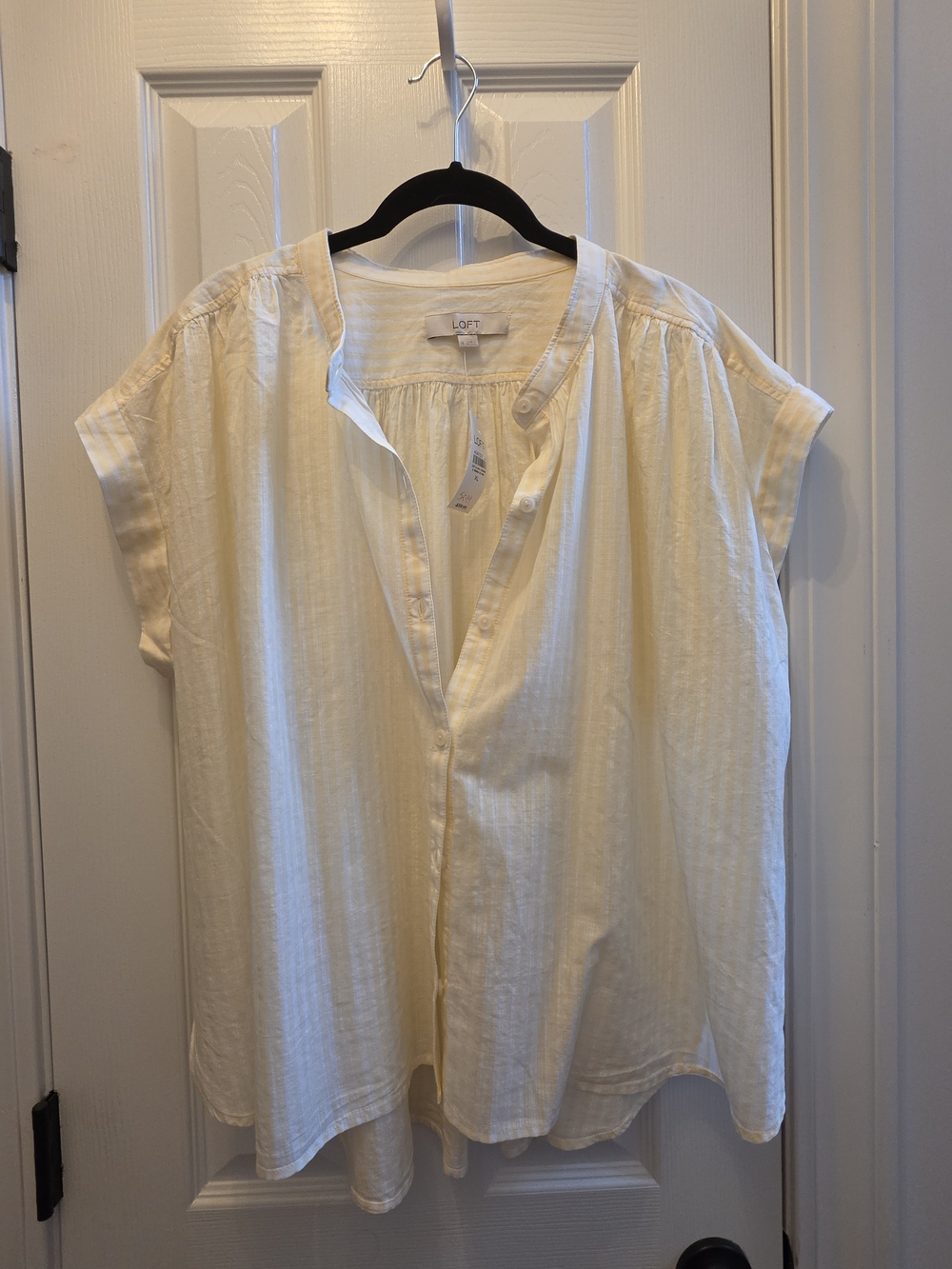 LOFT Striped Cotton Blouse in Yellow & White XL NWT